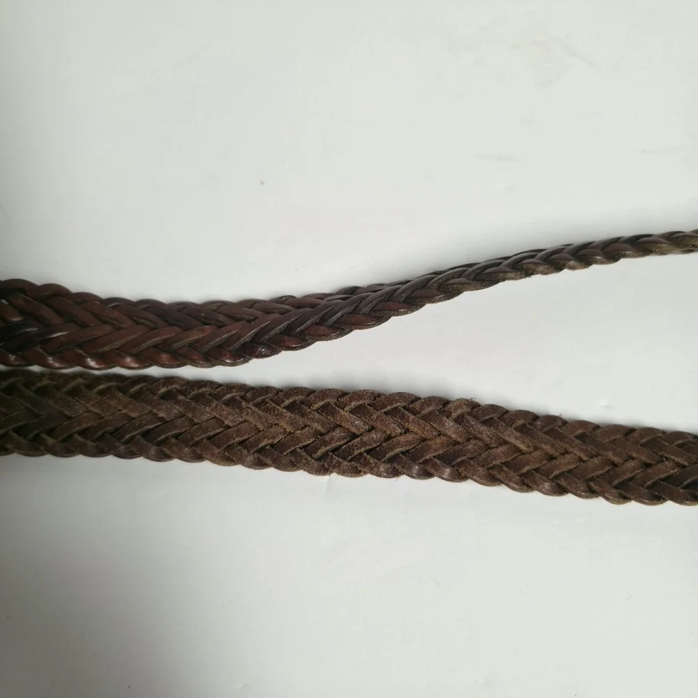 Vintage Woven Braided Brown Leather Belt Size 28 Boho Hippie Leather Buckle 6769